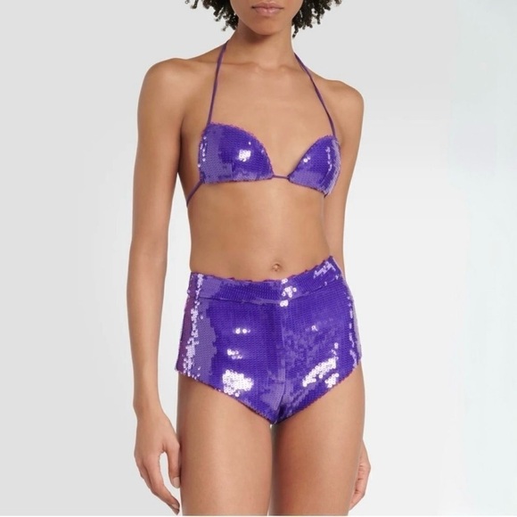 LaQuan Smith Sequin Halter Bra Top in Grape - Picture 1 of 6